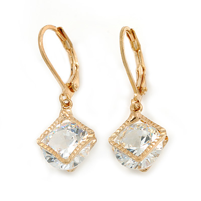 Small Round Cut Cz Drop Earrings In Gold Plating with Leverback Closure - 25mm L - main view