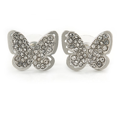 Silver Plated Clear Austrian Crystal 'Alegria' Butterfly Stud Earrings - 18mm Width - main view