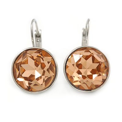 Light Peach Round Glass Drop Earrings In Rhodium Plating with Leverback/ French