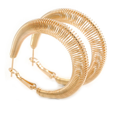 40mm Coil Spring Hoop Earrings In Gold Tone - Medium