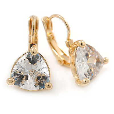 Thrillion Cut Clear CZ Drop Earrings In Gold Plating with Leverback Closure - 20mm L - main view