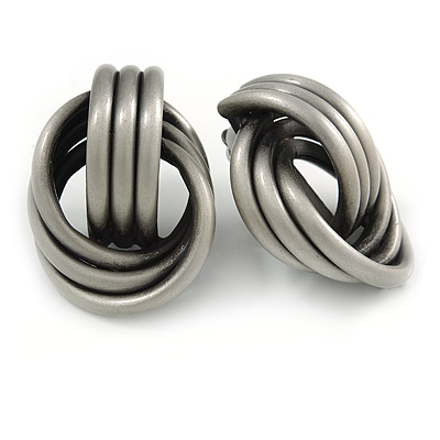 Large Knot Clip On Earrings In Pewter Tone Metal - 40mm L - main view