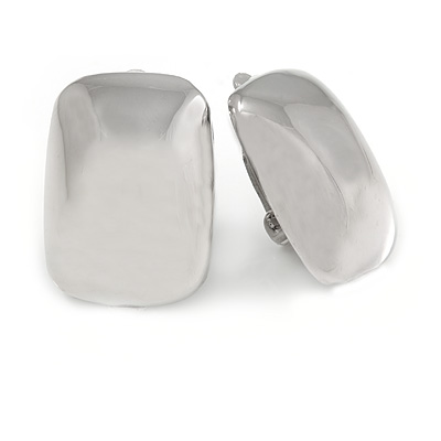 Polished Silver Tone Square Clip On Earrings - 25mm L - main view