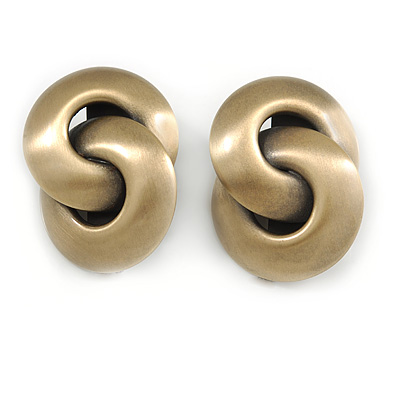 Large Infinity Motif Clip On Earrings In Brushed Brass Tone Metal - 45mm L - main view