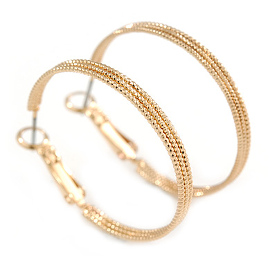 30mm Textured Triple Hoop Earrings In Gold Tone Metal - main view