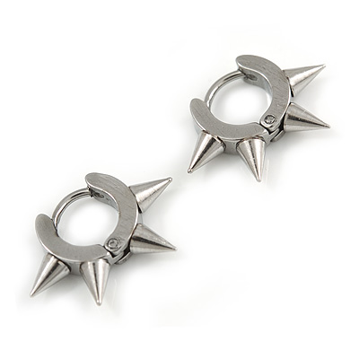 15mm Small Spiky Hoop Earrings In Silver Tone - main view