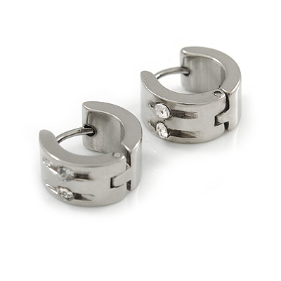 14mm Small Crystal Hoop Earrings In Silver Tone - main view