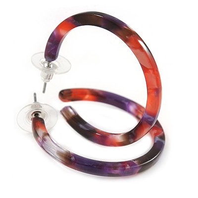 37mm Medium Acrylic/ Plastic Hoop Earrings (Purple/ Pink/ Black) - main view