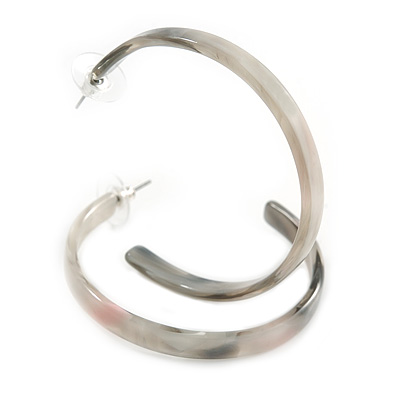 55mm Trendy Marble Effect Light Grey/ Pale Pink Acrylic/ Plastic/ Resin Hoop Earrings