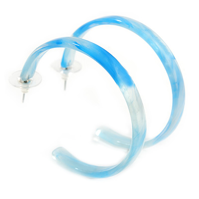 55mm Trendy Marble Effect Light Blue/ Transparent Acrylic/ Plastic/ Resin Hoop Earrings - main view