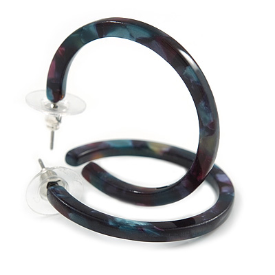 37mm Medium Acrylic/ Plastic Hoop Earrings (Purple/ Teal/ Black) - main view