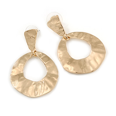 Gold Tone Hammered Teardrop Earrings - 50mm L - main view
