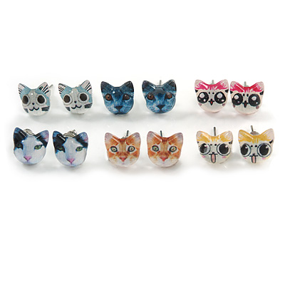 Children's/ Teen's / Kid's Acrylic Little Kittens Stud Earrings Set - main view