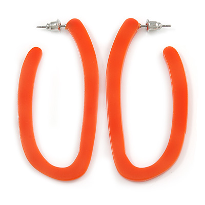 Trendy Burnt Orange Acrylic/ Plastic/ Resin Oval Hoop Earrings - 60mm L - main view