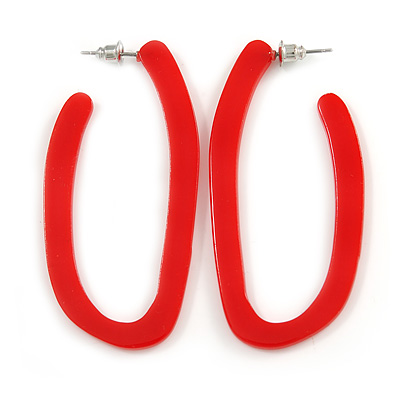 Trendy Red Acrylic/ Plastic/ Resin Oval Hoop Earrings - 60mm L - main view