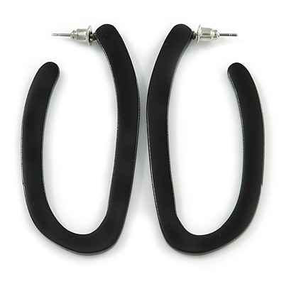Trendy Black Acrylic/ Plastic/ Resin Oval Hoop Earrings - 60mm L - main view