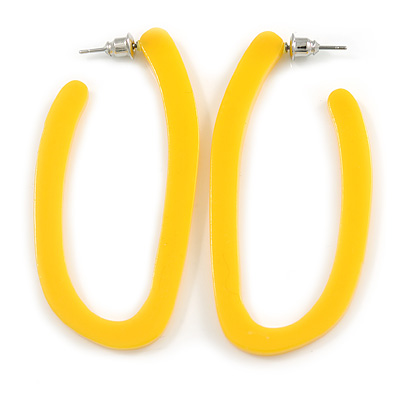 Trendy Yellow Acrylic/ Plastic/ Resin Oval Hoop Earrings - 60mm L - main view