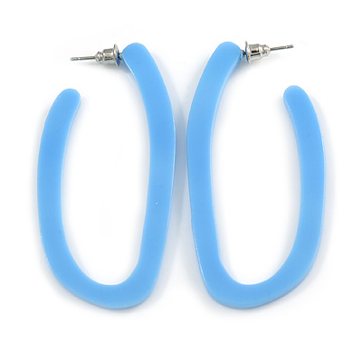 Trendy Cornflower Blue Acrylic/ Plastic/ Resin Oval Hoop Earrings - 60mm L - main view