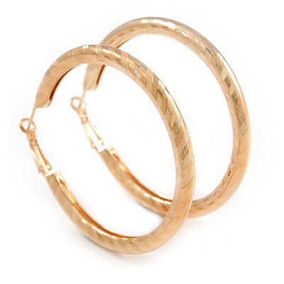 60mm Large Thick Etched Hoop Earrings In Gold Tone - main view