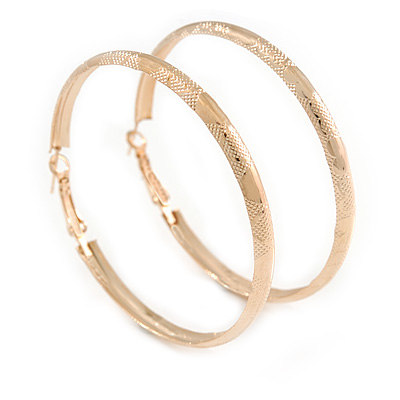 58mm Large Etched Hoop Earrings In Gold Tone - main view