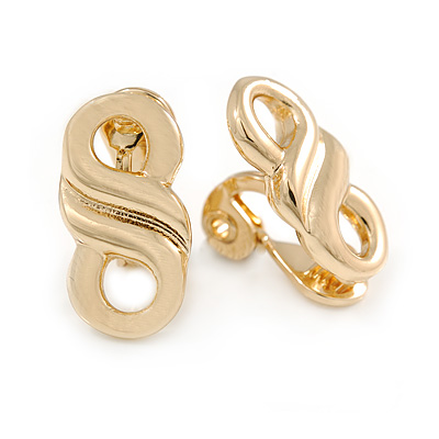 Small Infinity Motif Clip On Earrings In Polished Gold Plated Metal - 20mm Tall - main view