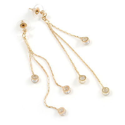 Delicate Gold Tone Chain Cz Dangle Earrings - 8cm Long - main view