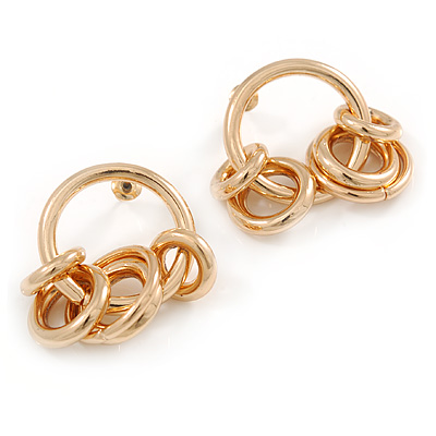 Small Hoop with Multi Ring Earrings In Gold Tone Metal - 40mm Drop