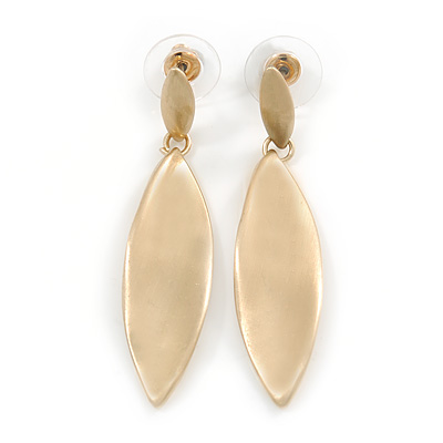 Modern Twisted Leaf Shape Drop Earrings In Gold Tone Satin Finish - 50mm Tall - main view