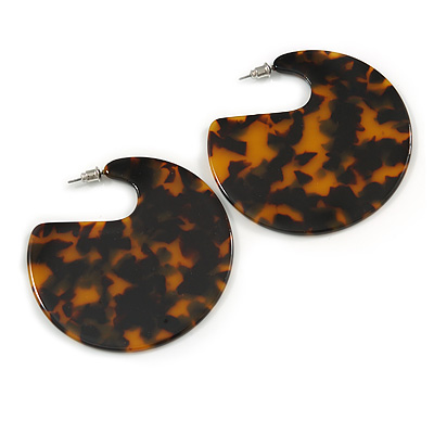 Large Trendy Tortoise Shell Effect Brown And Black Acrylic/ Resin Disk Earrings - 60mm Drop - main view
