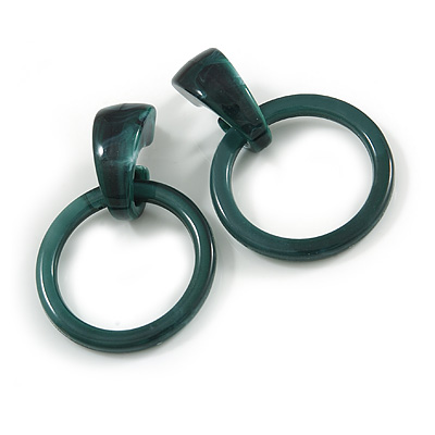 Statement Dark Green/ Black Acrylic Hoop Drop Earrings - 65mm Drop - main view