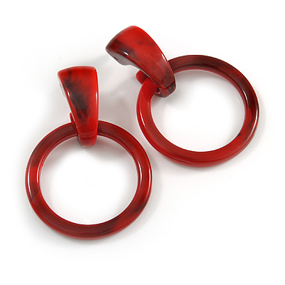 Statement Red/ Black Acrylic Hoop Drop Earrings - 65mm Drop