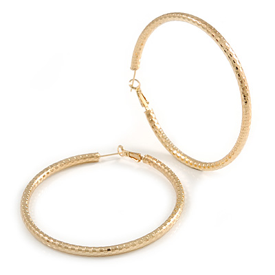 70mm Large Thick Mesh Hoop Earrings In Gold Tone - main view