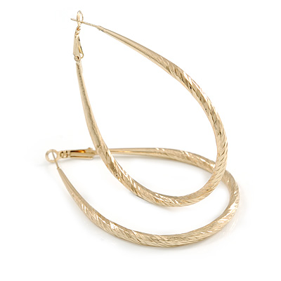 Large Thick Etched Oval Hoop Earrings In Gold Tone - 70mm L
