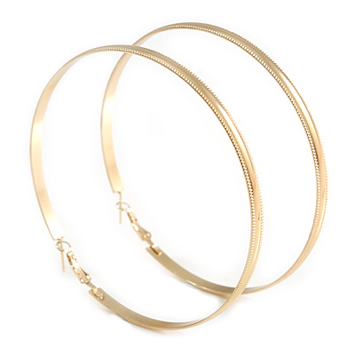 Oversized Hoop Earrings In Gold Tone Metal with Etched Detailing - 90mm Diameter