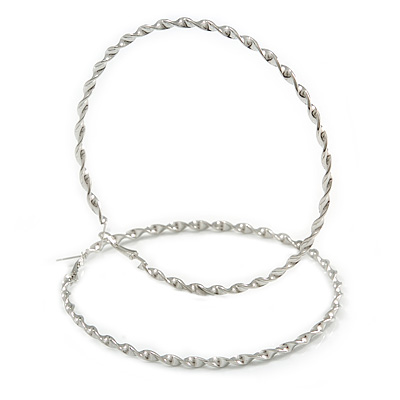 Oversized Twisted Hoop Earrings In Silver Tone Metal - 10cm Diameter