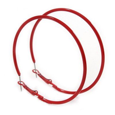 60mm Large Slim Red Enamel Hoop Earrings - main view