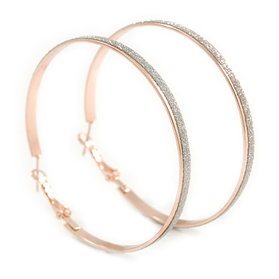 60mm Large Hoop Earrings In Rose Gold Tone Metal with Glitter Effect - main view