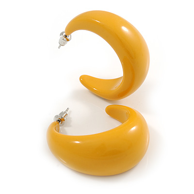 Mustard Yellow Acrylic Half Hoop Earrings - 37mm Diameter - main view