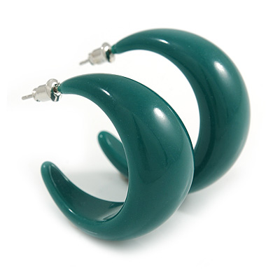 Dark Green Acrylic Half Hoop Earrings - 37mm Diameter - main view