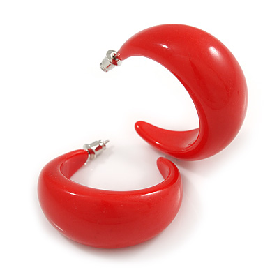 Red Acrylic Half Hoop Earrings - 37mm Diameter