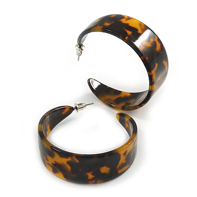 50mm Large Wide Tortoise Shell Effect Brown Acrylic/ Plastic/ Resin Hoop Earrings - main view