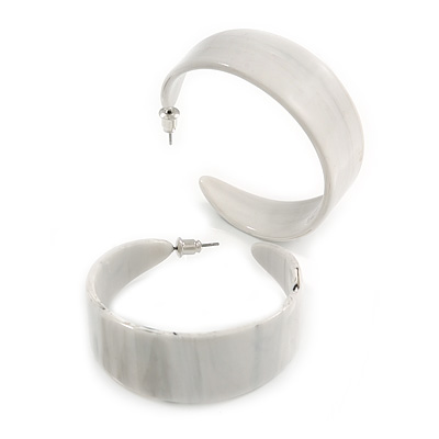 50mm Large Off White with Grey Pattern Wide Acrylic Hoop Earrings - main view