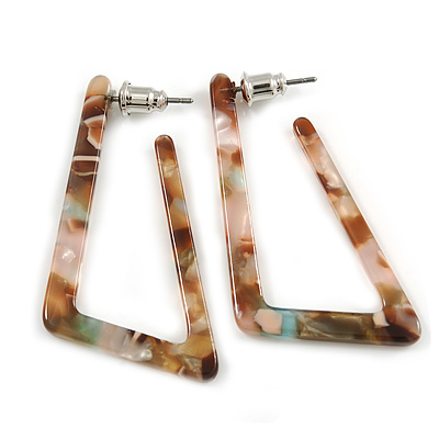 Trendy Triangular Acrylic Hoop Earrings In Pink/ Brown - 45mm Long