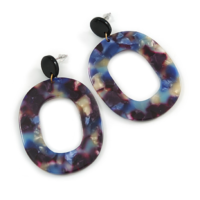 Trendy Multicoloured Acrylic Oval Hoop Earrings - 60mm Long - main view