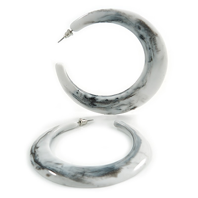 70mm Large White/ Black Acrylic with Marble Effect Hoop Earrings - main view