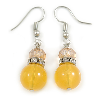Yellow Glass Crystal Drop Earrings In Silver Tone - 40mm L - main view