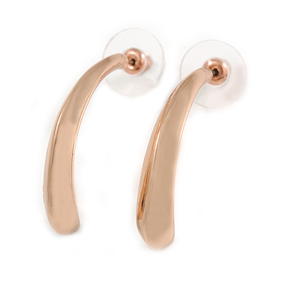 Rose Gold Tone Hook Shape Stud Earrings - 30mm Long - main view