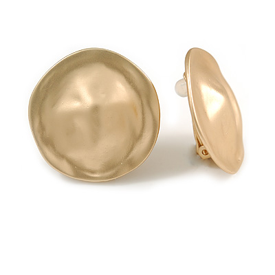 Round Button Shape Clip On Earrings In Matte Gold Tone - 30mm D - main view