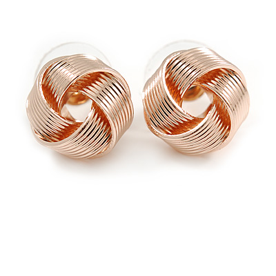 Rose Gold Tone Textured Knot Stud Earrings - 13mm D - main view