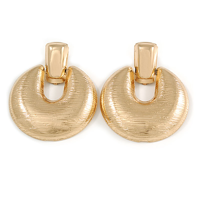 Large Round Textured Drop Earrings In Gold Tone - 60mm L
